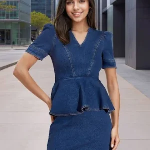 V-Neck Peplum Mini Dress